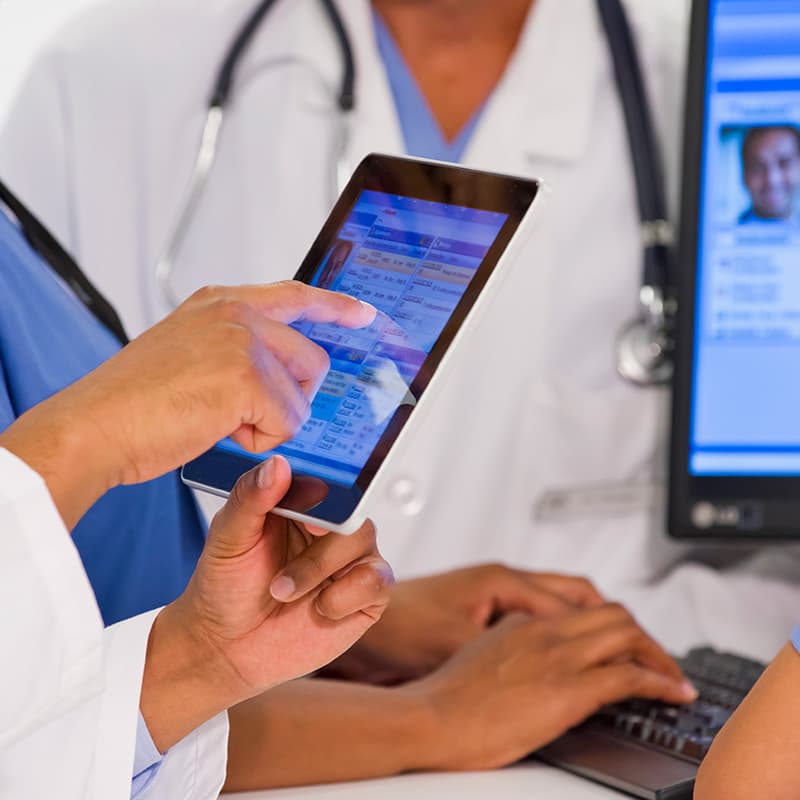 tablet with patient information on screen being share with healthcare team