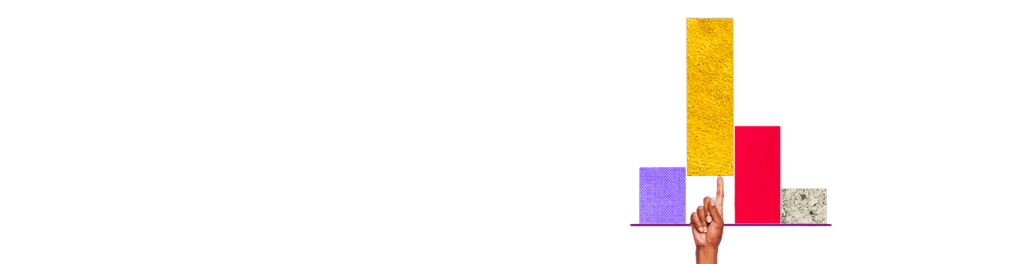 Bar graph with one bar being pushed up by one hand