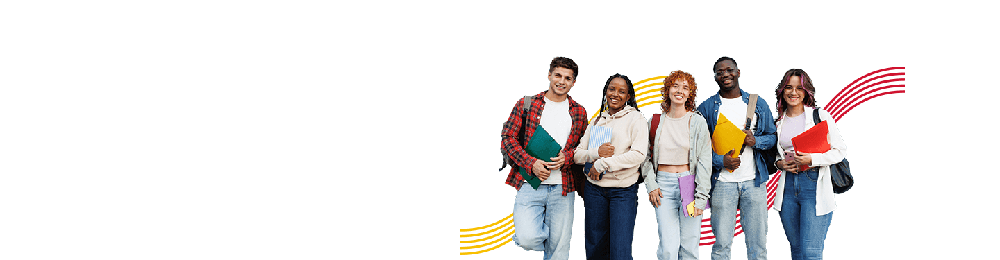 Group of students holding notebooks and folders, representing university programs, early career opportunities, and student engagement.