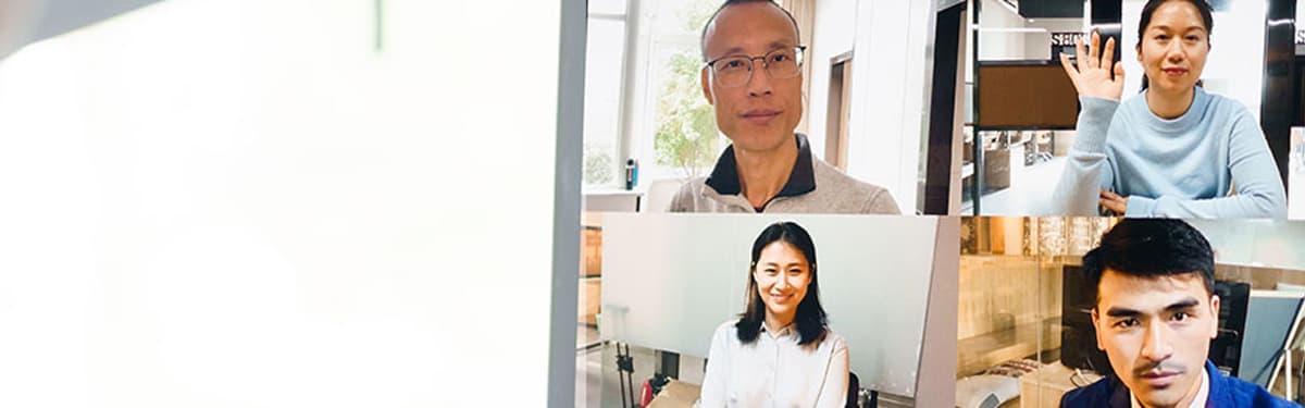 woman participating in a video call of four people