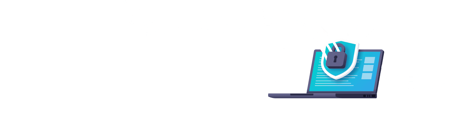 A laptop with a security shield and padlock icon on the screen, symbolizing securing remote work in the new normal.