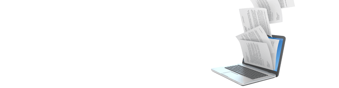 Computer with papers coming into it