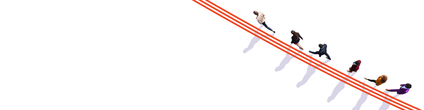 Line of people walking up a vector lines to resemble a graph