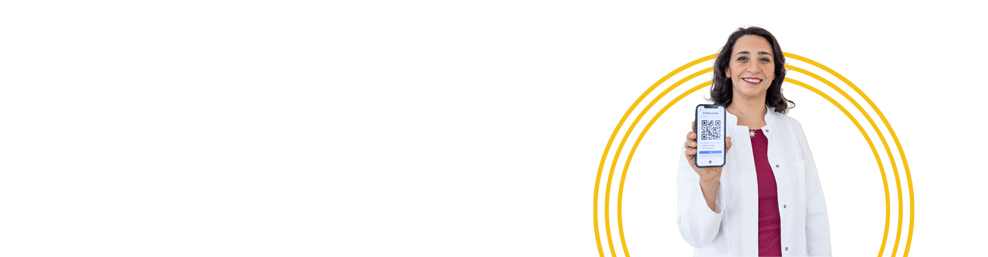 Pharmacist holding mobile phone with app open