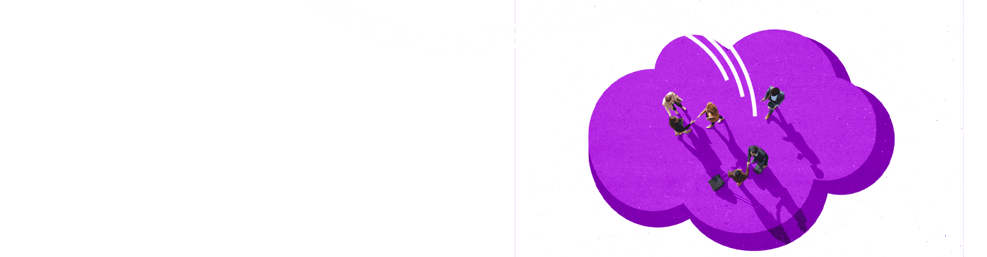 Top view of business people conducting business on a cloud.